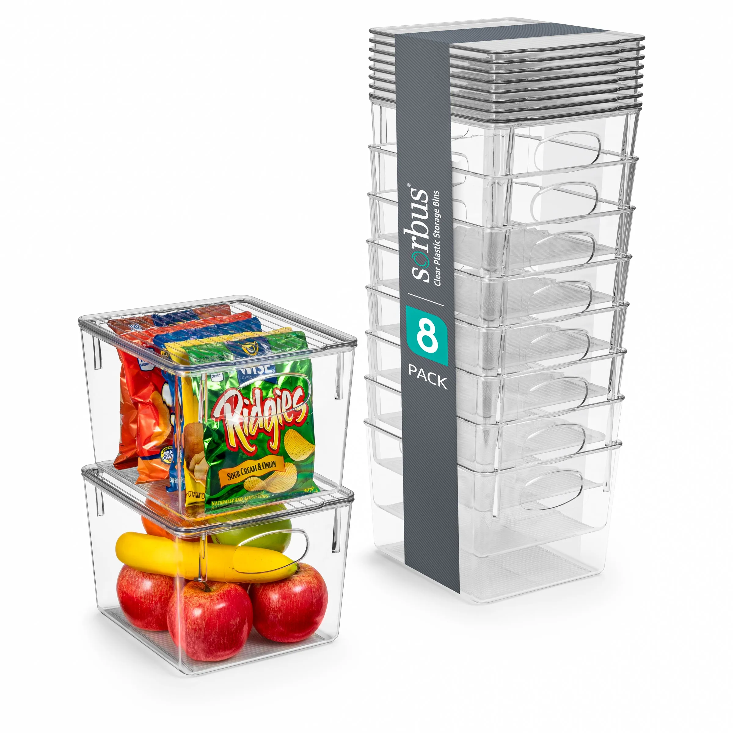 Plastic Container Bins with Lids Set