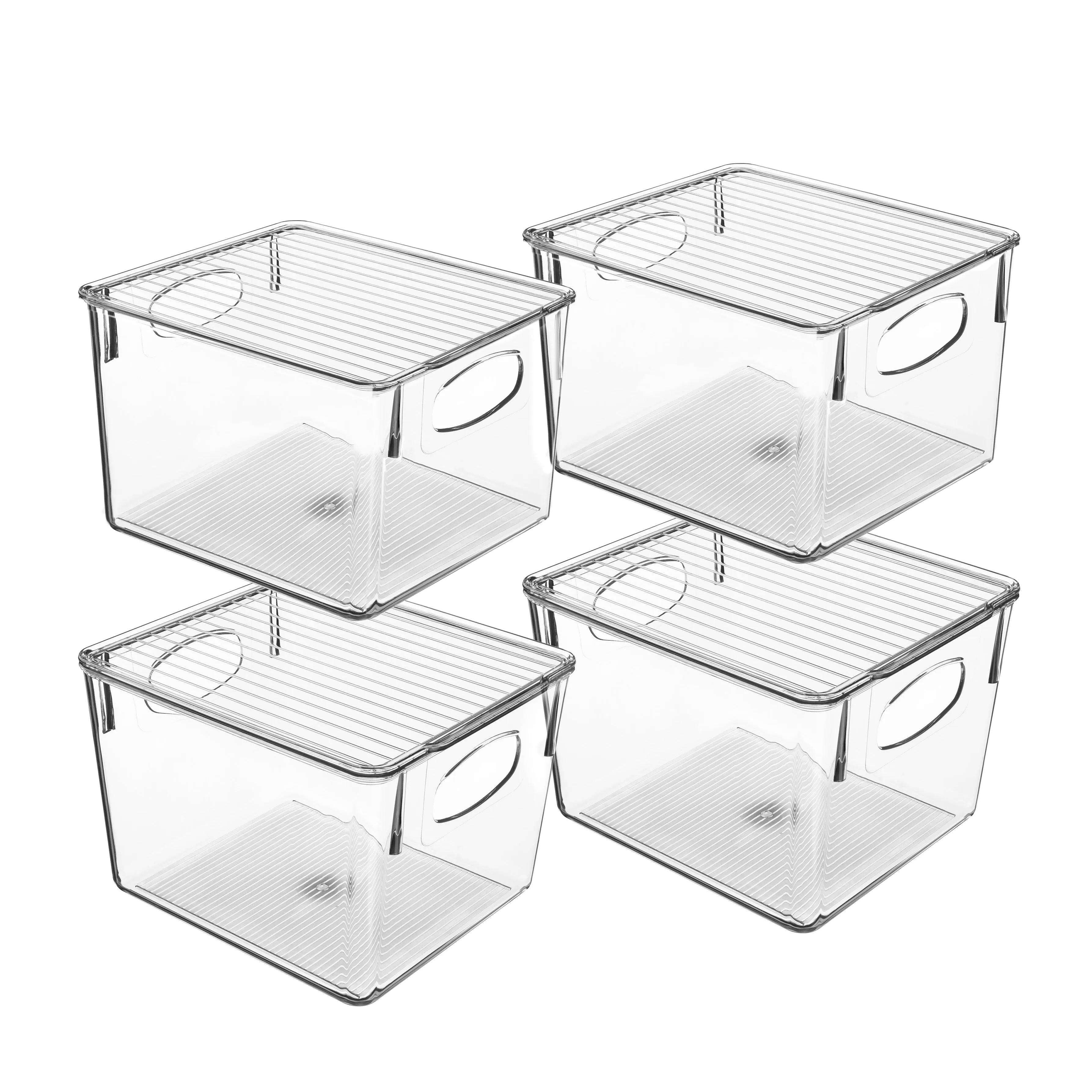 Plastic Container Bins with Lids Set