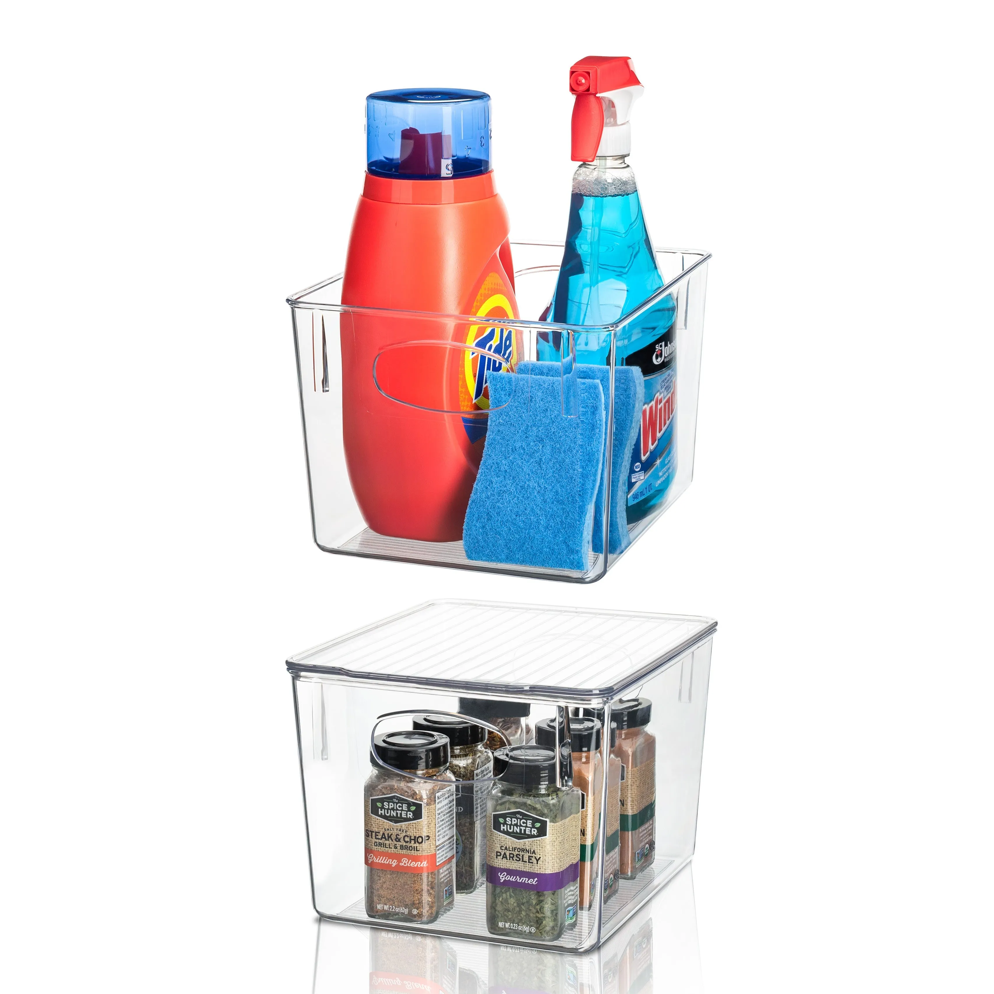 Plastic Container Bins with Lids Set