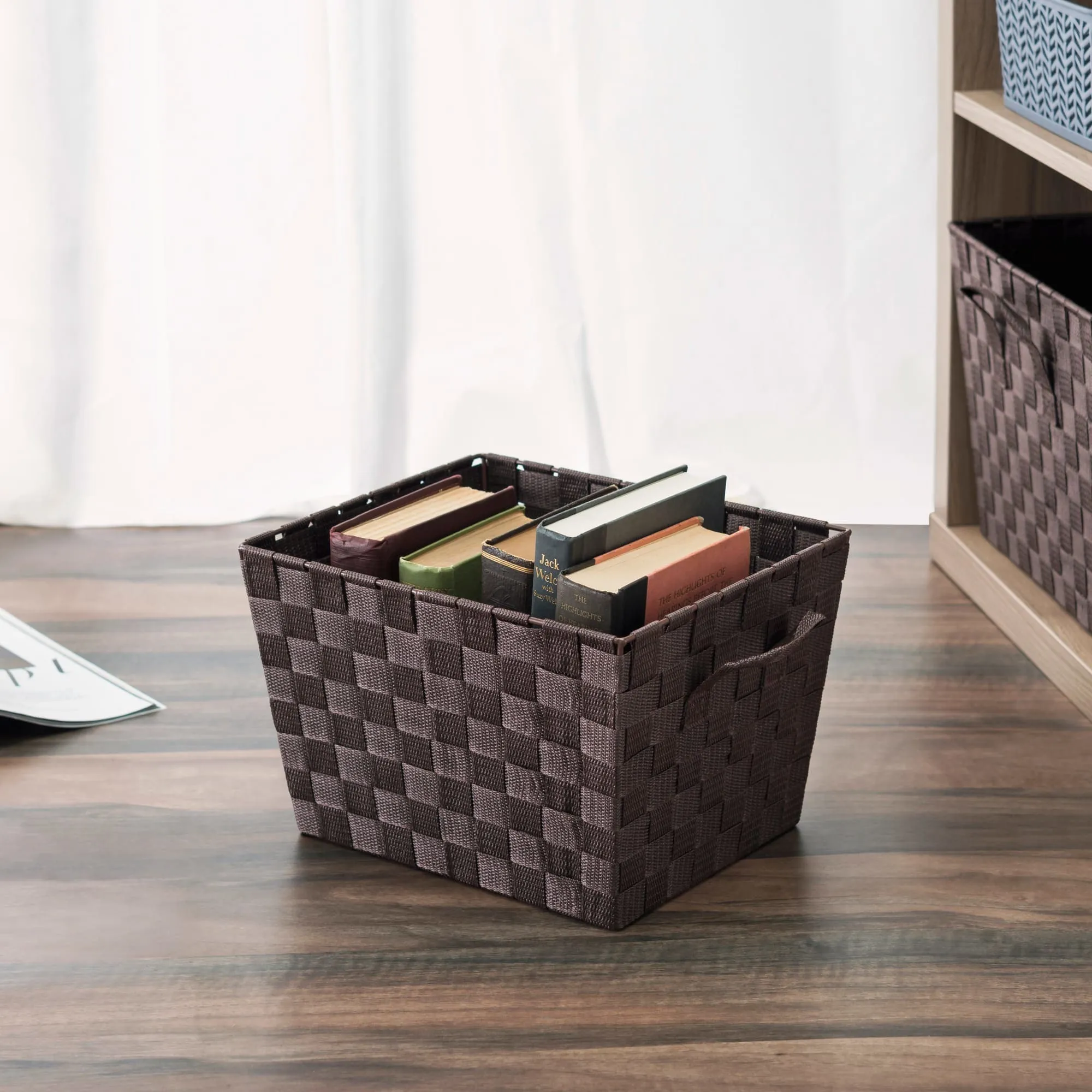 Polyester Woven Strap Open Bin, Brown