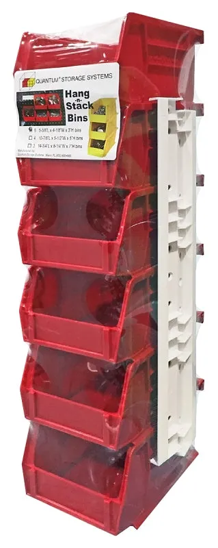 Quantum Storage Systems RQUS210RD Stack and Hang Bin, Polypropylene, Red, 5-3/8 in L, 4-3/4 in W, 3 in H :PK6: QUANTITY: 1