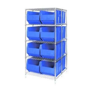 Quantum WRA86-2136C-166BL 42" x 36" x 86" 5 Shelf Wire Shelving System w/ 8 Rack Bins