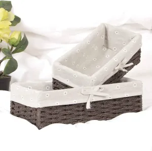 Rectangular Cloth Covered Braided Basket | Vanity Basket | Set of 2