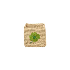 Rice DK Small Square Raffia Storage Basket - Natural - Clover Embroidery