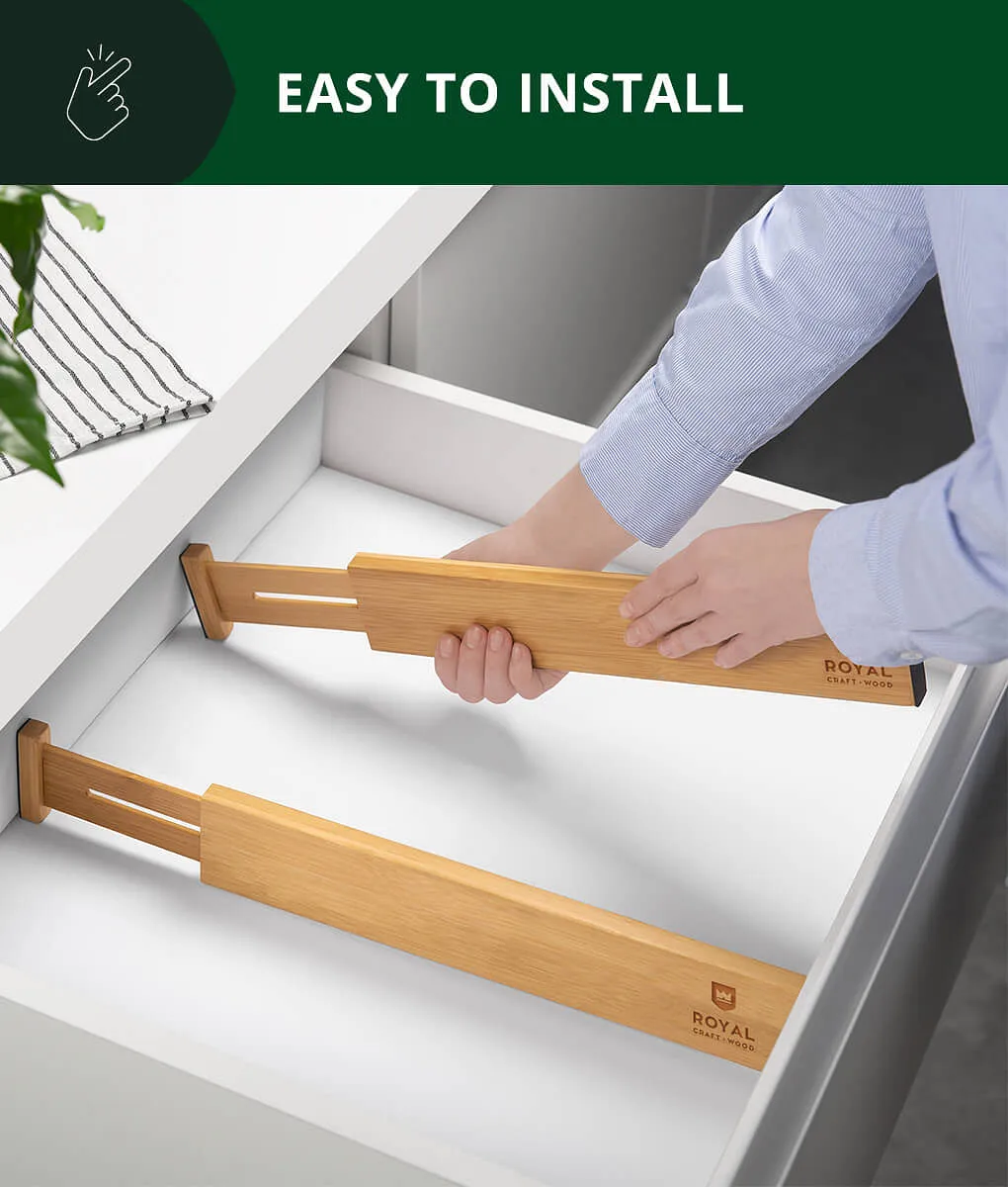 Royal Craft Wood Expandable Drawer Dividers Set of 4 Natural Color