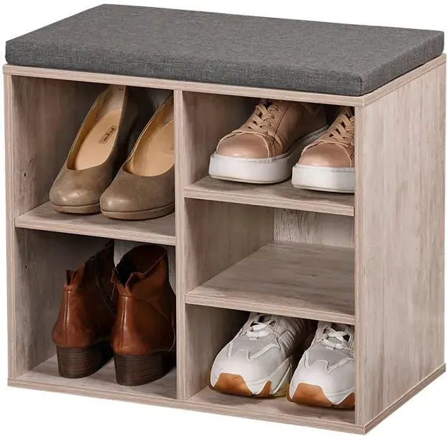 Shoe Cabinet Small-Whitewashed Look with Seat Cushion