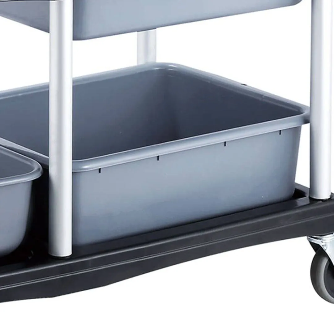 SOGA 3-Tier Commercial Soiled Food Trolley Dirty Plate Cart Five Buckets Kitchen Food Utility