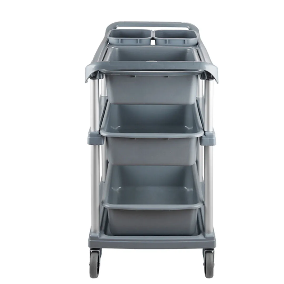 SOGA 3-Tier Commercial Soiled Food Trolley Dirty Plate Cart Five Buckets Kitchen Food Utility