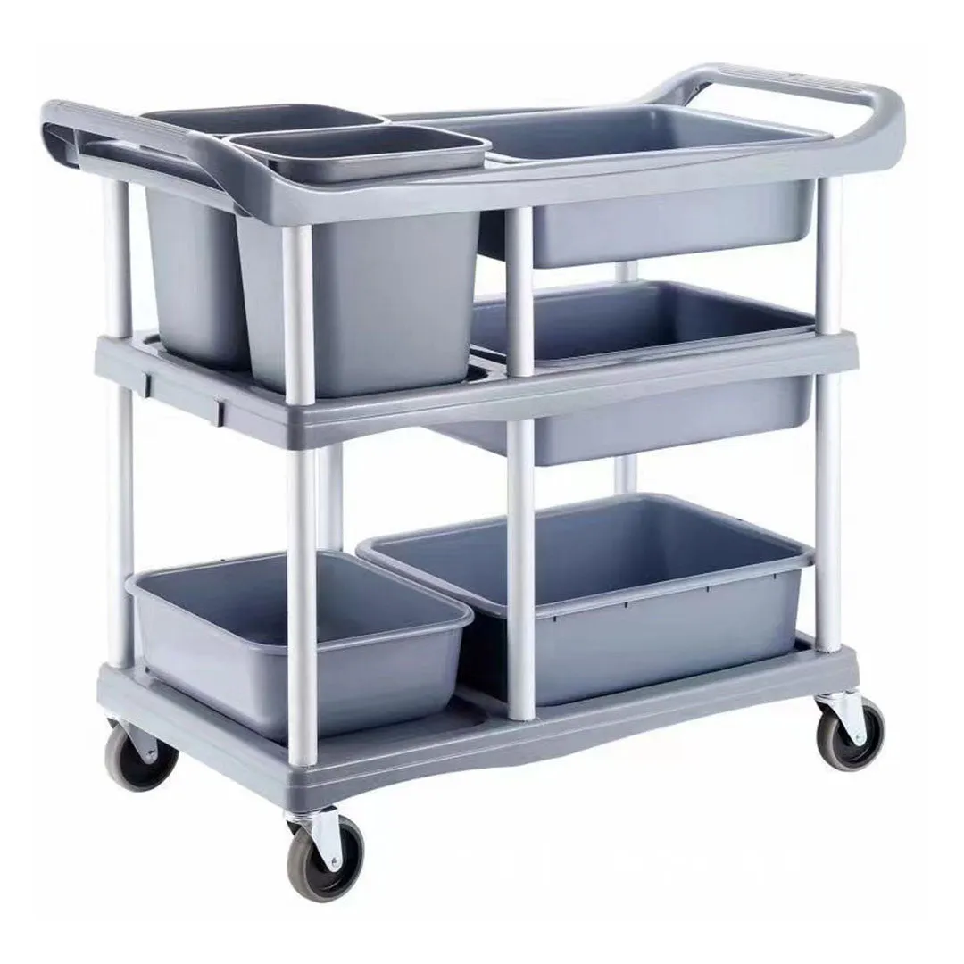 SOGA 3-Tier Commercial Soiled Food Trolley Dirty Plate Cart Five Buckets Kitchen Food Utility