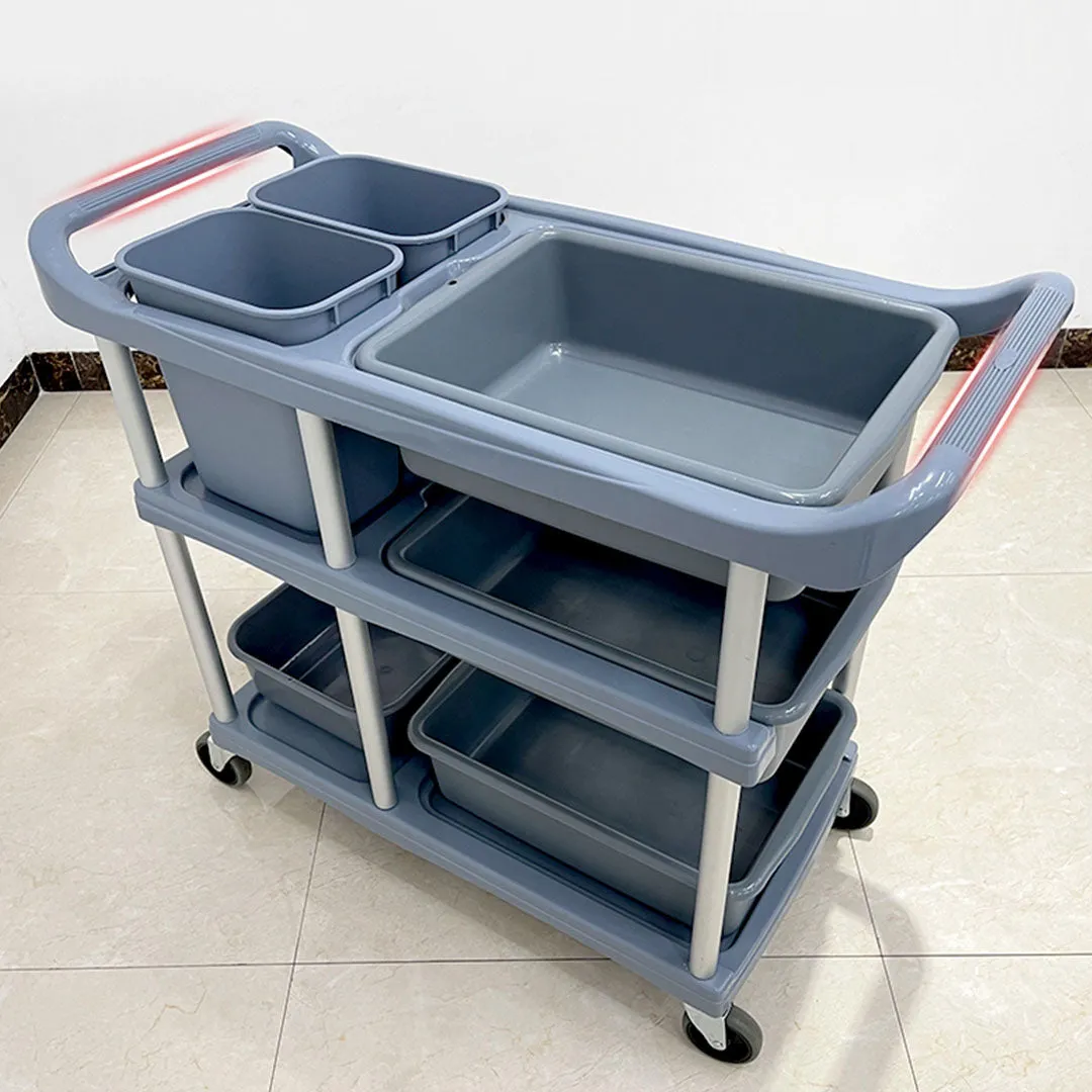 SOGA 3-Tier Commercial Soiled Food Trolley Dirty Plate Cart Five Buckets Kitchen Food Utility