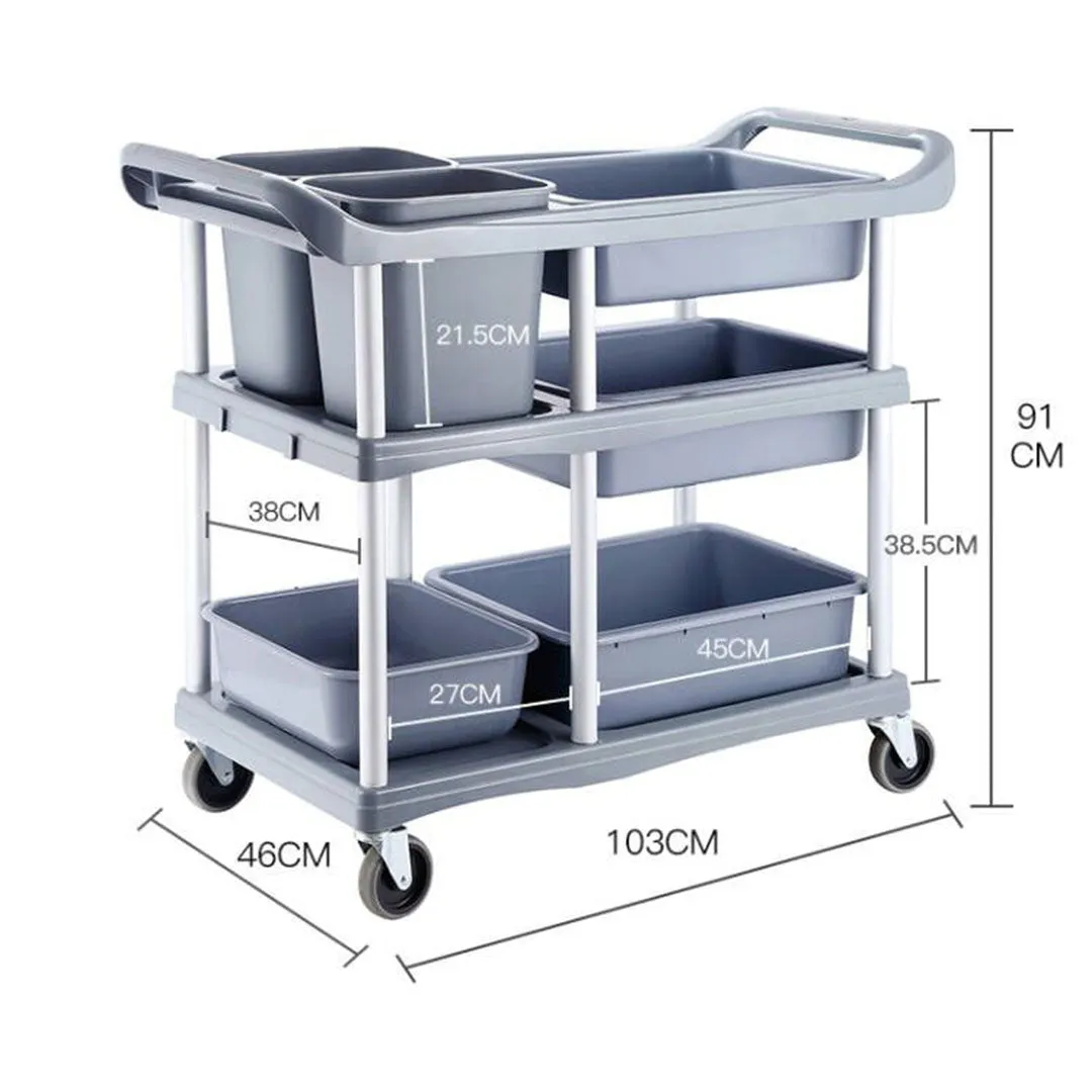 SOGA 3-Tier Commercial Soiled Food Trolley Dirty Plate Cart Five Buckets Kitchen Food Utility