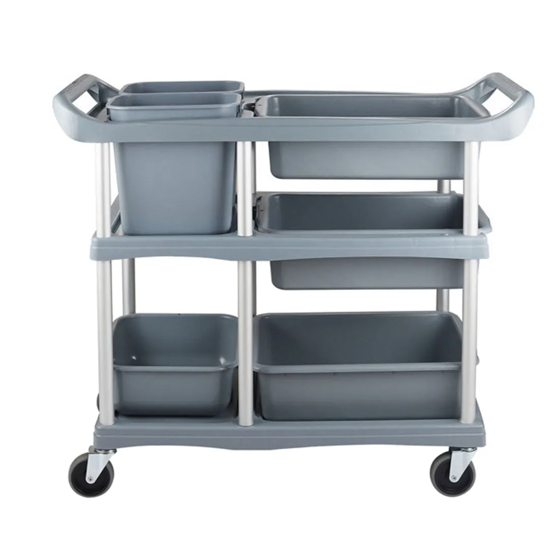 SOGA 3-Tier Commercial Soiled Food Trolley Dirty Plate Cart Five Buckets Kitchen Food Utility