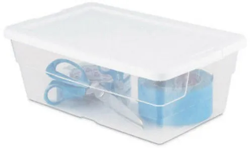 Sterilite 16428012 6 Qt 13-5/8" x 8-1/4" x 4-7/8" Clear Storage Box With White Lid - Quantity of 24