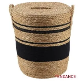 Straw And Cotton Storage Baskets - Natural/Black - Various Sizes