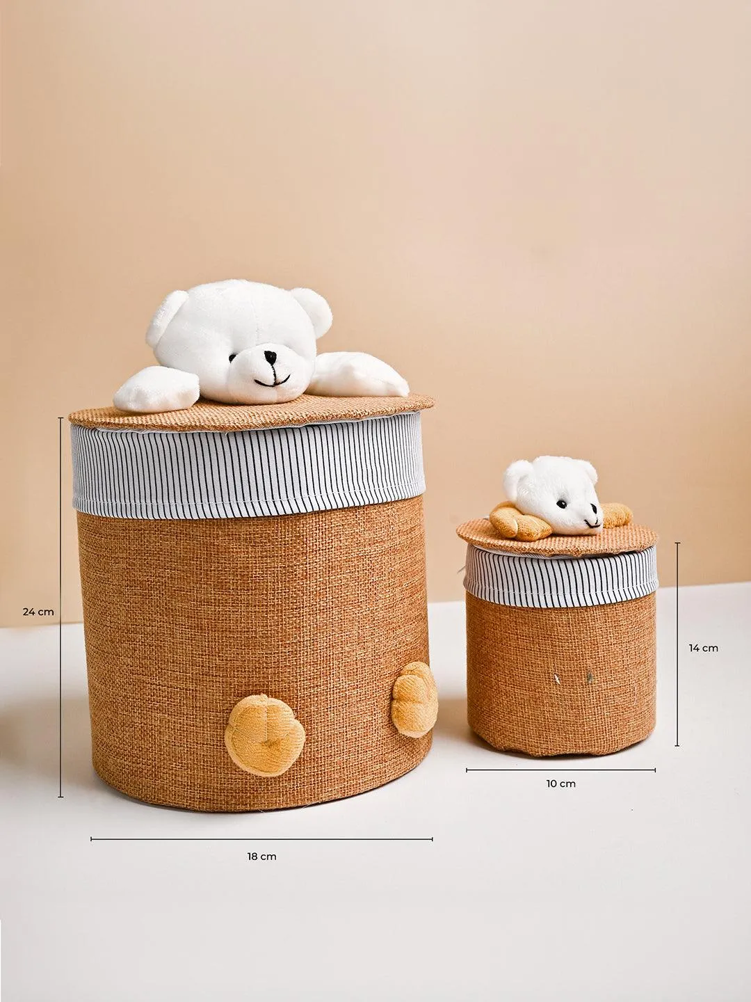 VON CASA Multi Purpose 2Pcs Round Fabric Basket - Teddy Face Design